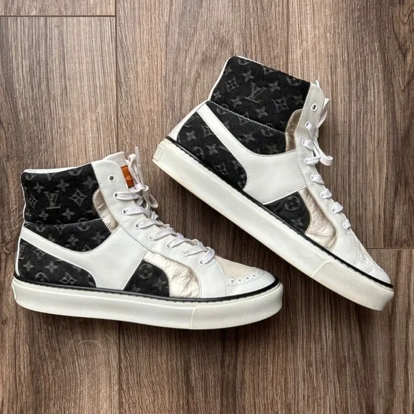 Louis Vuitton Black Denim + Leather High Top Sneakers | 38 - Picture 2 of 16